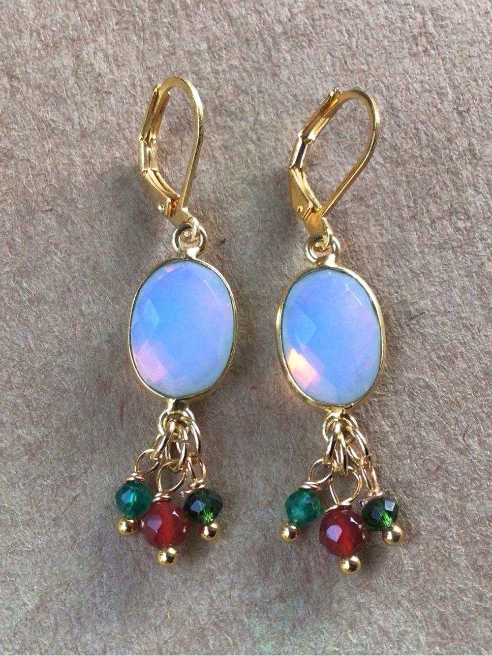 Sundance Charm Earrings Opalite Ruby Emerald Peridot Gold Filled
